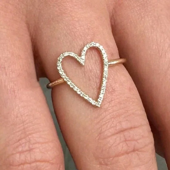 925 Sparkling Gold Pave Heart Ring - Picture 1 of 1